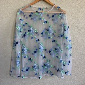 Sheer Floral Blouse with Embroidery